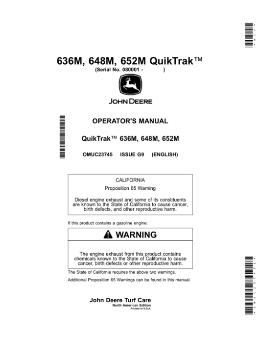 John Deere 636M, 648M, 652M QuikTrak Mowers (080001-) Operator’s Manual (OMUC23745E) Workshop Guide