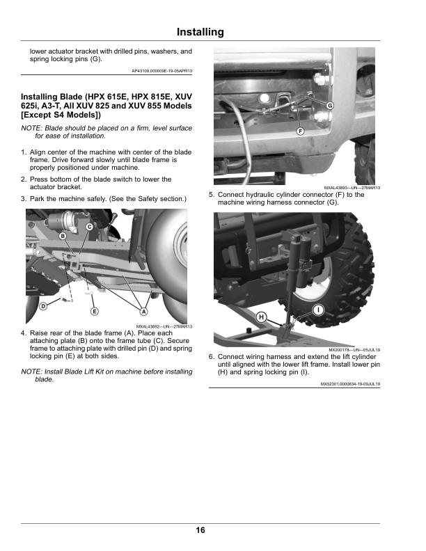 John Deere 72-Inch Straight Blade, V-Blade for HPX, T-Series, XUV’s (070001-) Operator’s Manual (OMUC24694) Workshop Guide