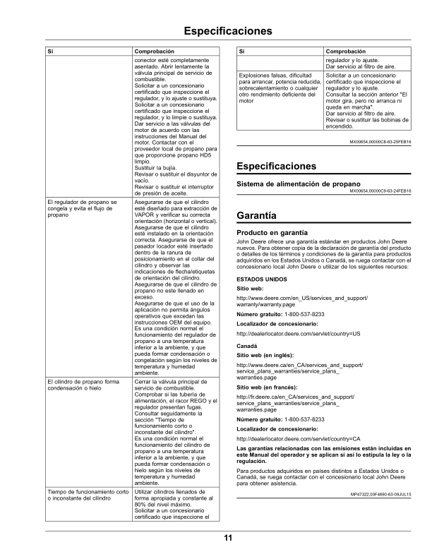 John Deere Propane Powered Engine (IMPORTANT: Units equipped with EFI engines, a 48 inch deck, or a Dump from Seat MCS are not compatible with this attachment) Operator’s Manual (OMUC26096) Workshop Guide