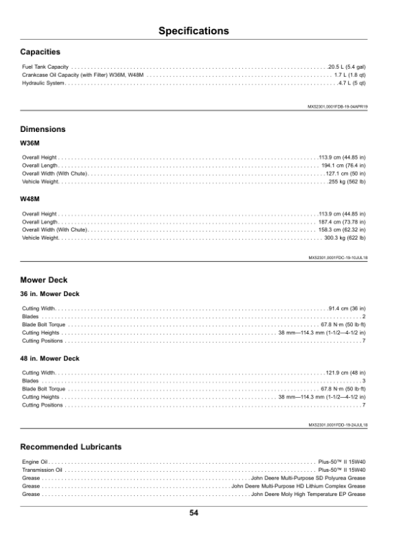 John Deere W36M, W48M Commercial Walk Behind Mower (030001-) Operator’s Manual (OMUC27242E) Workshop Guide