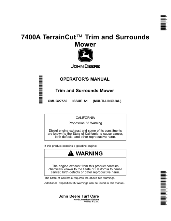 John Deere 7400A TerrainCut Trim, Surrounds Mower (North American) Operator’s Manual (OMUC27550) Workshop Guide