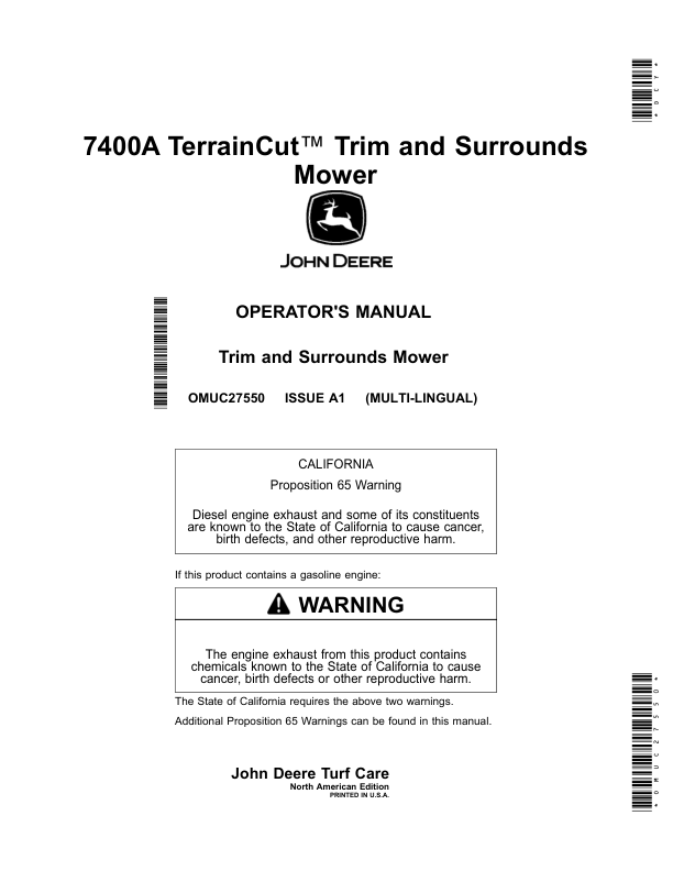 John Deere 7400A TerrainCut Trim, Surrounds Mower (North American) Operator’s Manual (OMUC27550) Workshop Guide