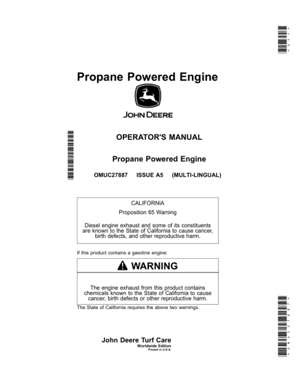 John Deere Propane Powered Engine Operator’s Manual (OMUC27887) Workshop Guide