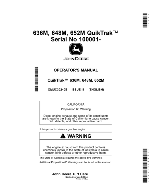John Deere 636M, 648M, 652M QuikTrak Serial No 100001- (North American) Operator’s Manual (OMUC30240E) Workshop Guide