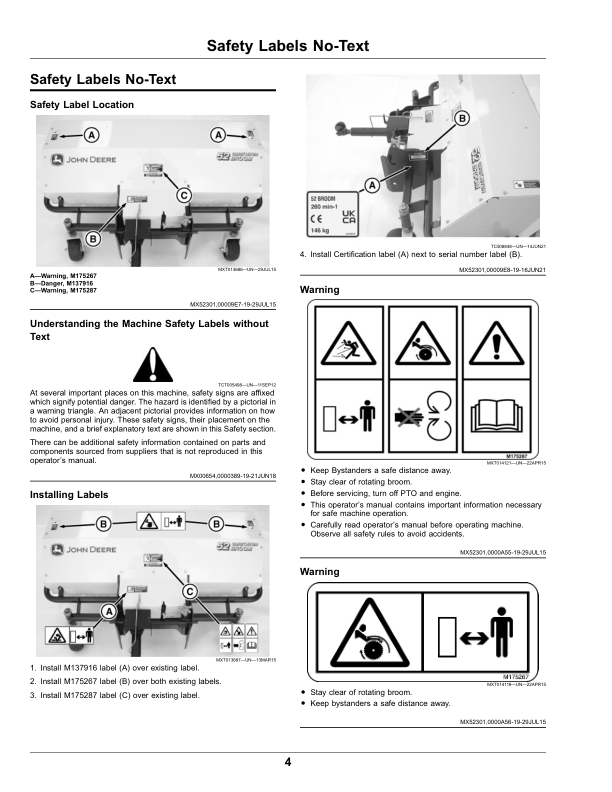 John Deere Quick-Hitch Broom, 52 Inch, X750, X754, X758, X940, X948, X949 (070001-) (Export Edition) Operator’s Manual (OMUC30509E) Workshop Guide