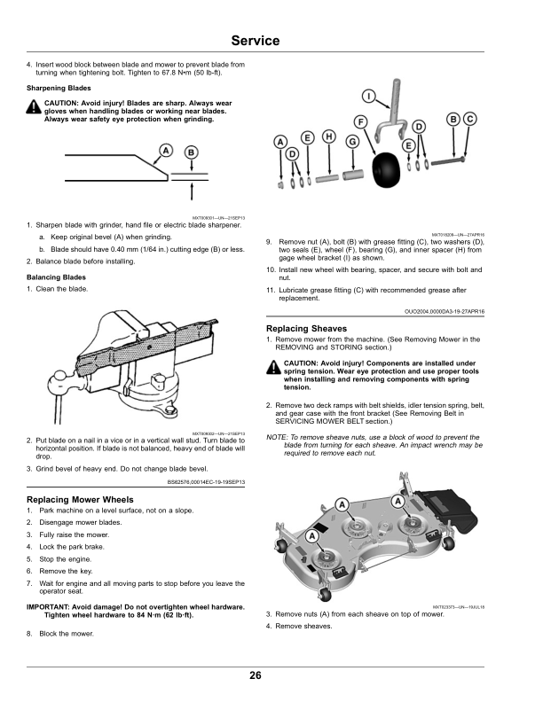 John Deere 54, 60 Inch High Capacity Mower Decks (100001-) for X940, X948, X949 Lawn, Garden Tractors (Export Edition) Operator’s Manual (OMUC30541E) Workshop Guide