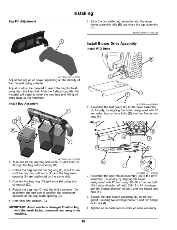 John Deere Blower, 3 Bag Material Collection System Serial Number 030001- (North American) Operator’s Manual (OMUC30933E) Workshop Guide