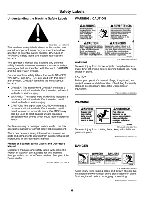 John Deere Material Collection System 9.6 Bushel Dump from Seat Serial Number 030001- (North American) Operator’s Manual (OMUC30934E) Workshop Guide