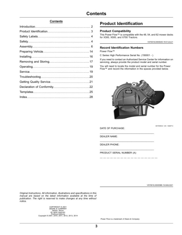 John Deere Power Flow High Performance for 48, 54, 62 Inch Mower Decks (150001-) (Export Edition) Operator’s Manual (OMUC31230E) Workshop Guide