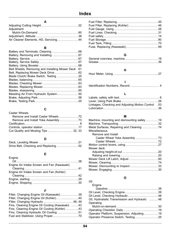 John Deere QuikTrak 648R, 652R, 652R EFI, 661R, 661R EFI Serial No 110001- Operator’s Manual (OMUC34164E) Workshop Guide
