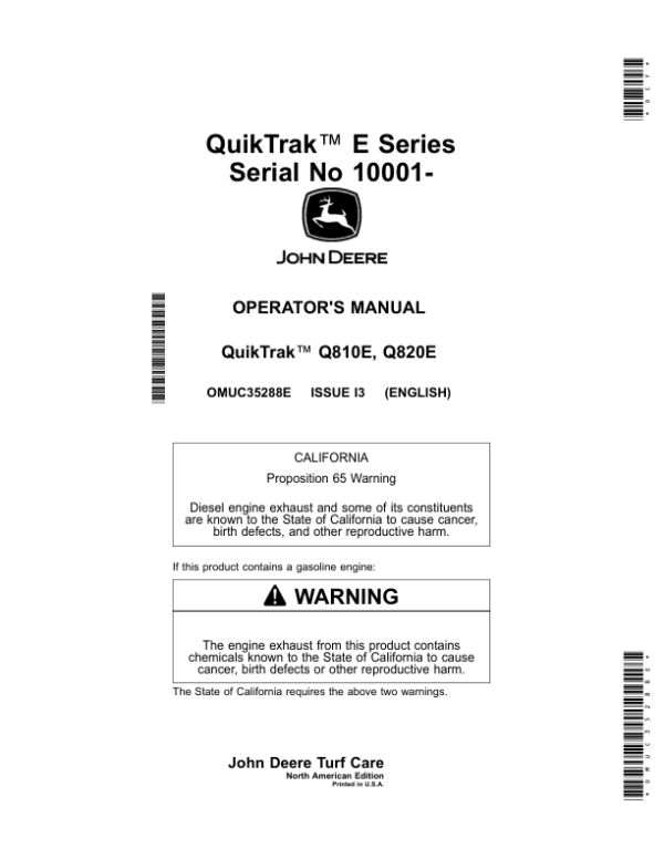 John Deere QuikTrak E Series (010001-) (North American) Operator’s Manual (OMUC35288E) Workshop Guide