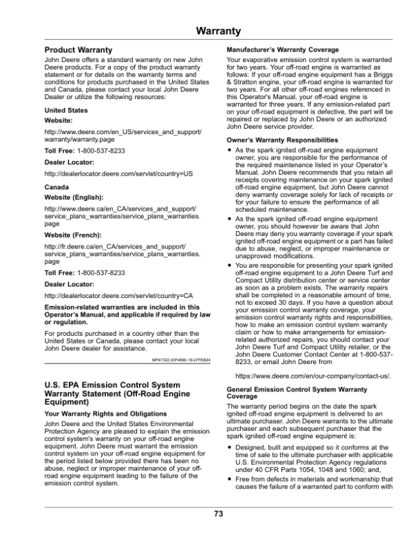 John Deere QuikTrak E Series (025001-) (North America) Operator’s Manual (OMUC39924E) Workshop Guide