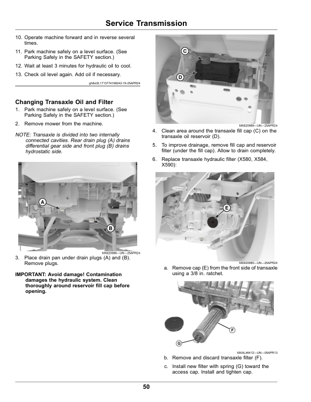John Deere Select Series Tractors X570, X580, X584, X590 Serial Number 200001- Operator’s Manual (OMUC40041) Workshop Guide