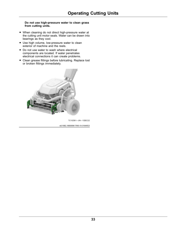 John Deere 185 E-Cut Electric, 225 E-Cut Electric Walk Greens Mower Serial Number 20001- Operator’s Manual (OMUC40662) Workshop Guide