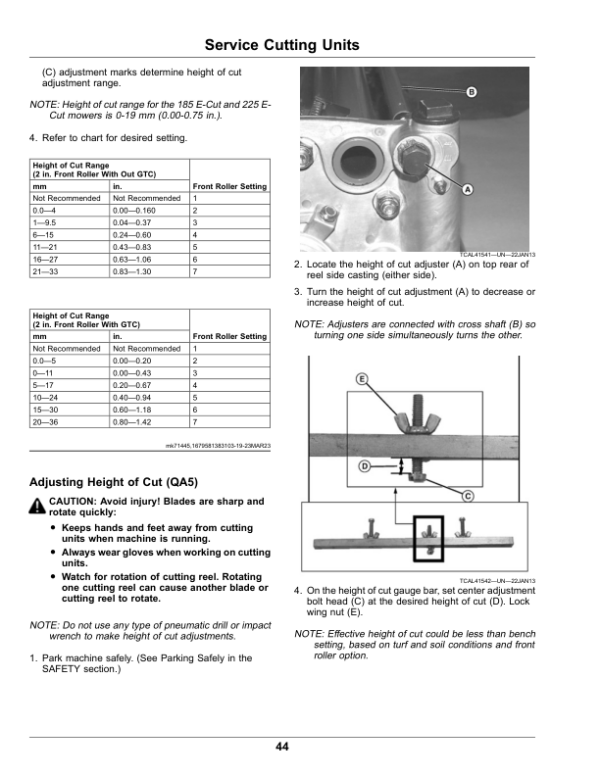 John Deere 185 E-Cut Electric, 225 E-Cut Electric Walk Greens Mower Serial Number 20001- Operator’s Manual (OMUC40667) Workshop Guide