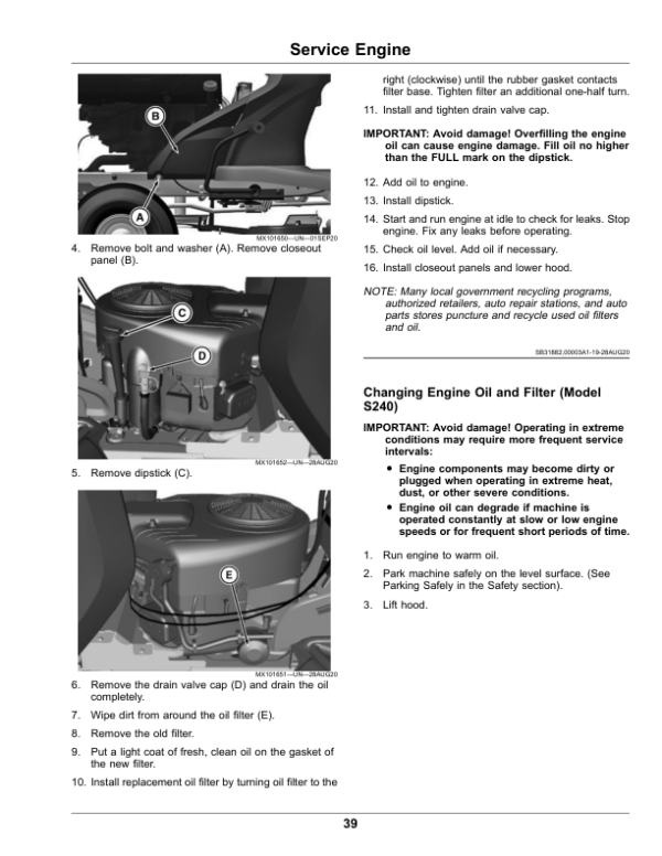 John Deere S220 Riding Lawn Tractor Serial Number 90001-S240 Riding Lawn Tractor Serial Number 960001- Operator’s Manual (OMUC40872) Workshop Guide