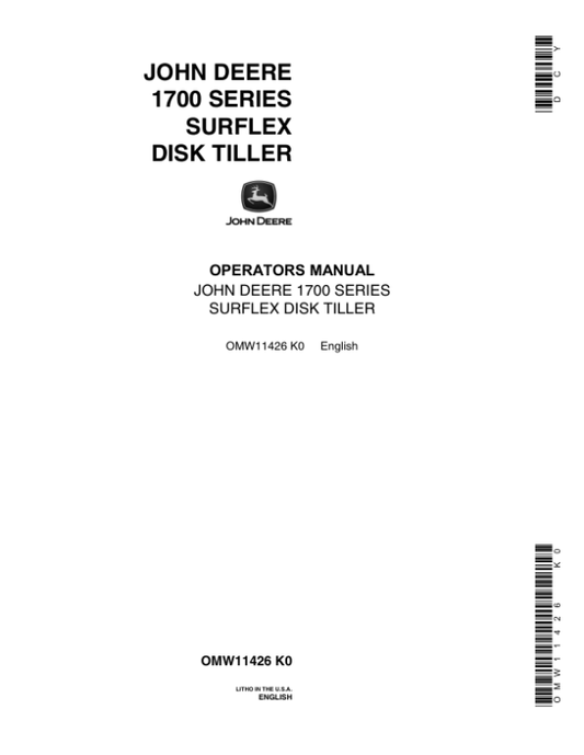 John Deere 1700 Series Surflex Disk Tiller Operator’s Manual (OMW11426) Workshop Guide