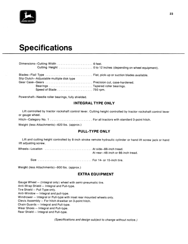 John Deere 307 Gyramor Rotary Cutter Operator’s Manual (OMW11529) Workshop Guide