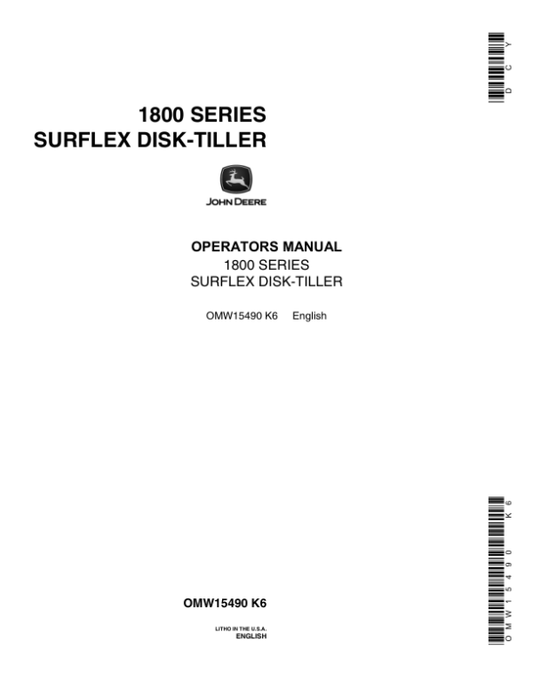 John Deere 1800 Series Surflex Disk Tiller Operator’s Manual (OMW15490) Workshop Guide