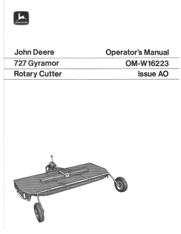 John Deere 727 Gryamor Rotary Cutter Operator’s Manual (OMW16223) Workshop Guide