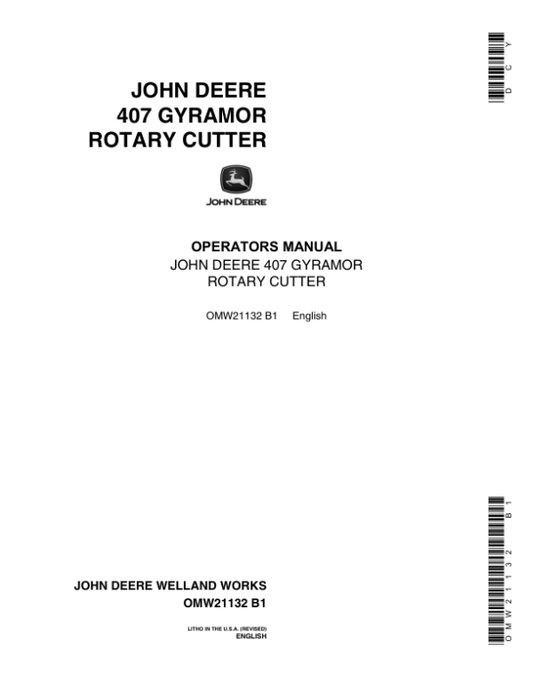 John Deere 407 Gyramor Rotary Cutter Operator’s Manual (OMW21132) Workshop Guide