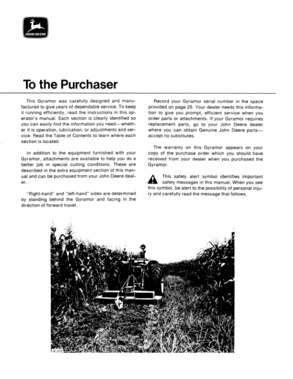 John Deere 507 Gyramor Rotary Cutter Operator’s Manual (OMW21200) Workshop Guide