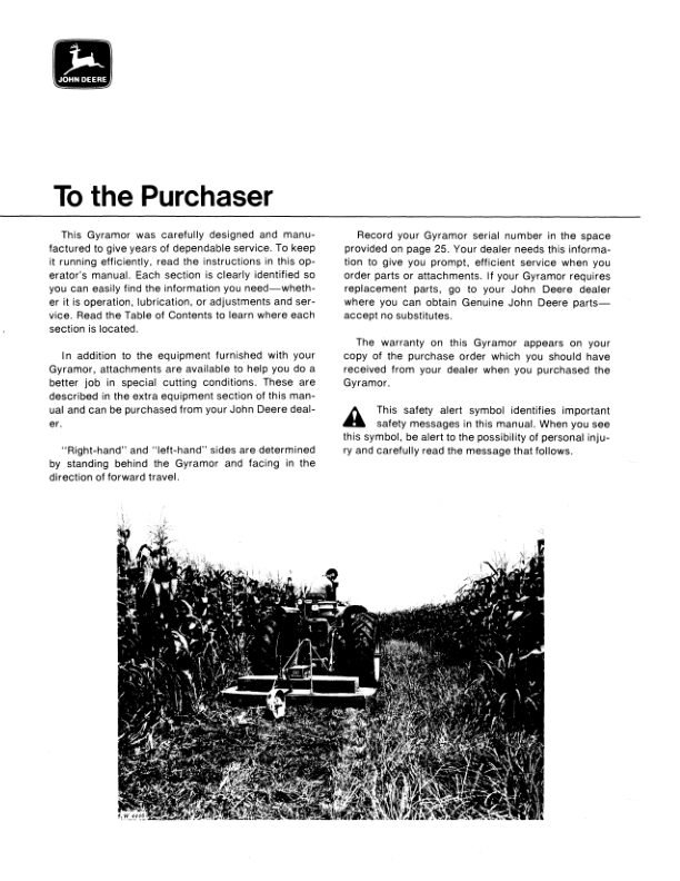 John Deere 507 Gyramor Rotary Cutter Operator’s Manual (OMW21200) Workshop Guide