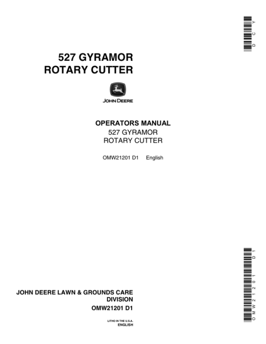 John Deere 527 Gyramor Rotary Cutter Operator’s Manual (OMW21201) Workshop Guide