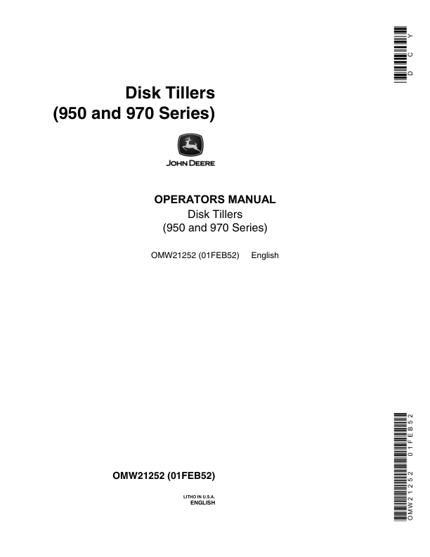 John Deere Disk Tillers Operator’s Manual (OMW21252) Workshop Guide