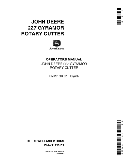John Deere 227 Rotary Cutter Operator’s Manual (OMW21323) Workshop Guide