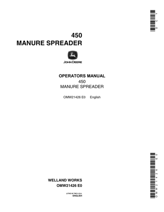 John Deere 450 Manure Spreader Operator’s Manual (OMW21426) Workshop Guide
