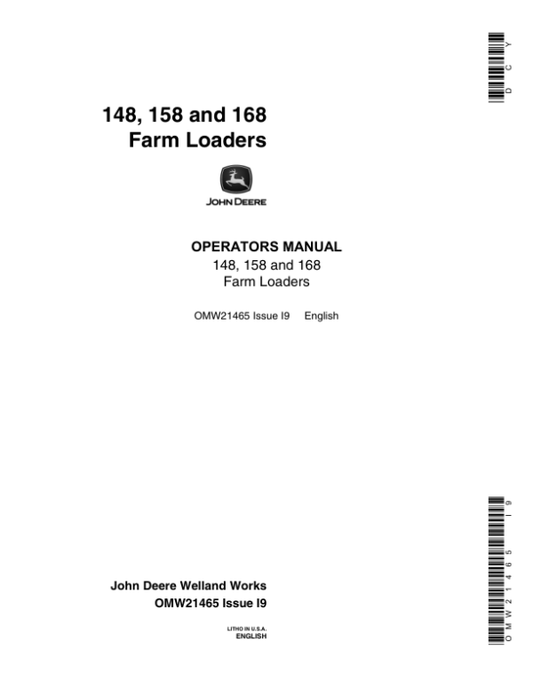 John Deere 148, 158, 168 Farm Loader Operator’s Manual (OMW21465) Workshop Guide