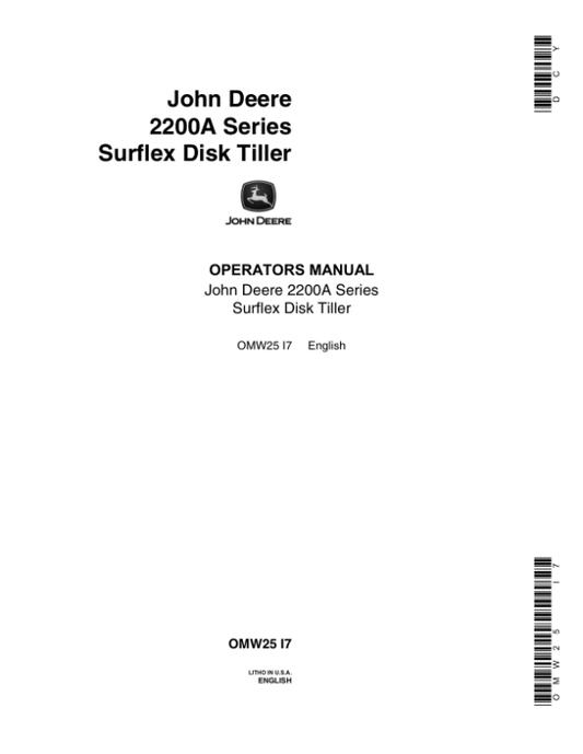 John Deere 2200A Surflex Disk Tiller Operator’s Manual (OMW25) Workshop Guide