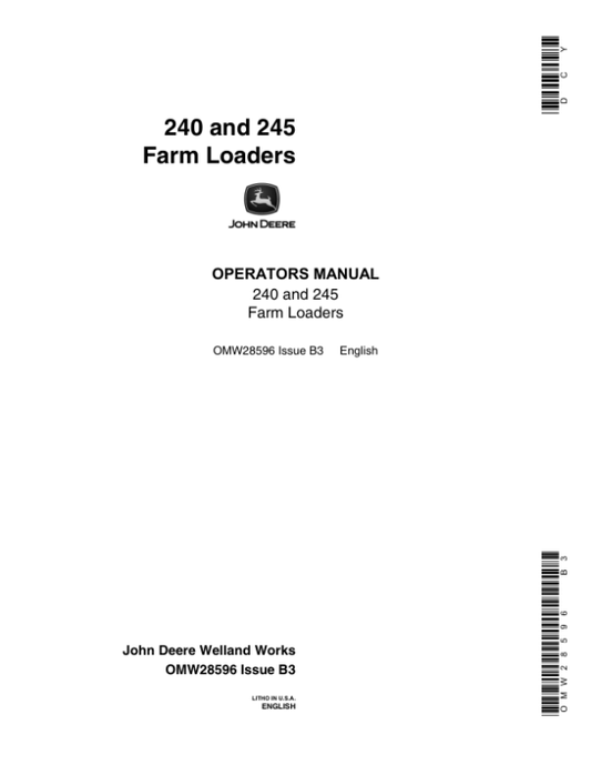 John Deere 240 & 245 Farm Loaders Operator’s Manual (OMW28596) Workshop Guide
