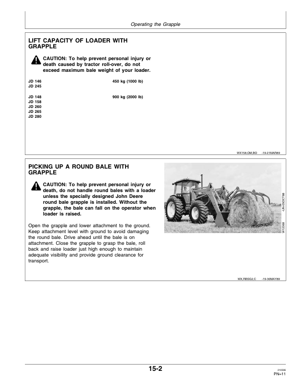 John Deere Round Bale Grapple & Silage Grapple Attachments Operator’s Manual (OMW38952) Workshop Guide