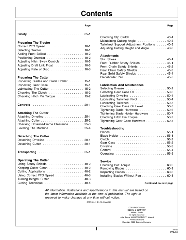John Deere 717 Rotary Cutter Operator’s Manual (OMW40641) Workshop Guide