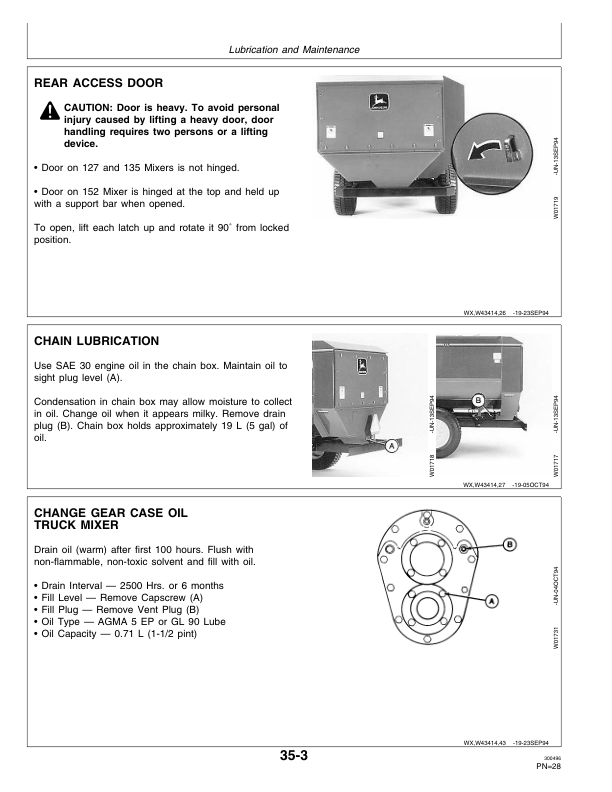 John Deere 127, 135, 152 Total Mixed Ratio Feed Mixers Operator’s Manual (OMW43414) Workshop Guide