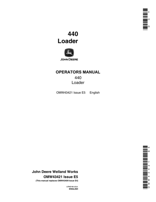 John Deere 440 Farm Loader Operator’s Manual (OMW43421) Workshop Guide