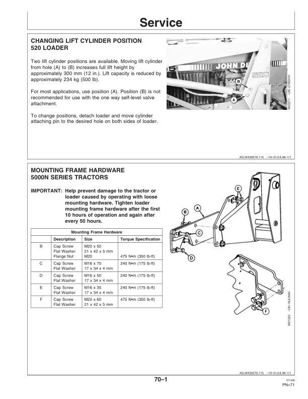 John Deere 520 & 540 Farm Loaders Operator’s Manual (OMW44993) Workshop Guide