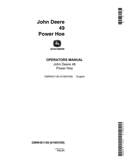 John Deere 49 Power Hoe Operator’s Manual (OMW451159) Workshop Guide