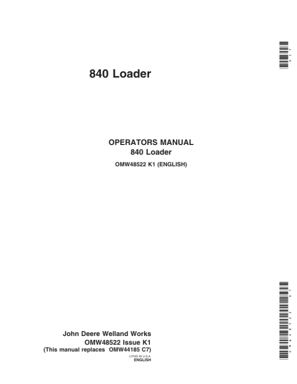 John Deere 840 Loader Operator’s Manual (OMW48522) Workshop Guide