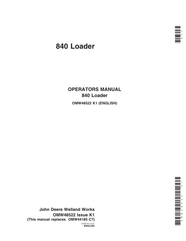 John Deere 840 Loader Operator’s Manual (OMW48522) Workshop Guide
