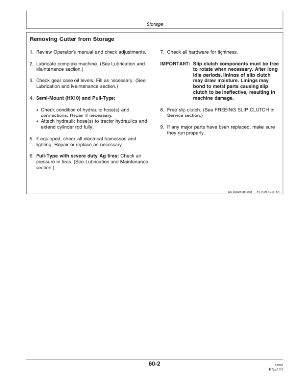 John Deere HX10 Rotary Cutters (005001-006099) HX14 Rotary Cutters (005001-005899) North America Operator’s Manual (OMW49923) Workshop Guide