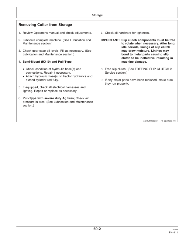 John Deere HX10 Rotary Cutters (005001-006099) HX14 Rotary Cutters (005001-005899) North America Operator’s Manual (OMW49923) Workshop Guide