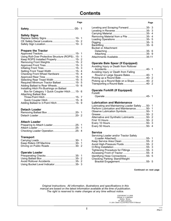 John Deere 400X & 400CX Loaders Operator’s Manual (OMW54442) Workshop Guide