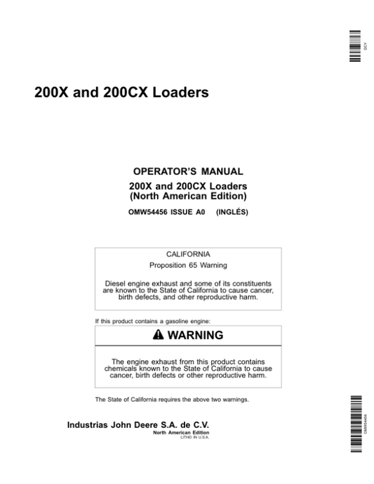 John Deere 200X & 200CX Loaders Operator’s Manual (OMW54456) Workshop Guide