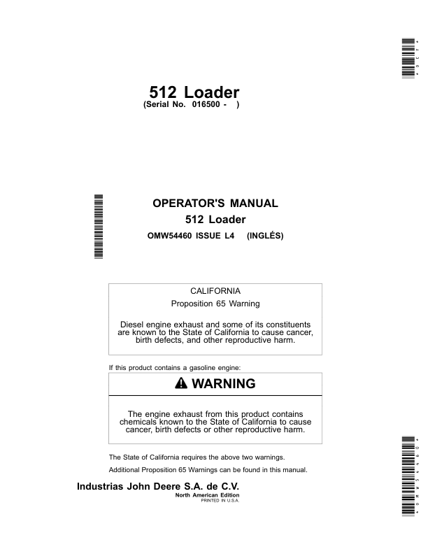 John Deere 512 Loader Operator’s Manual (OMW54460) Workshop Guide