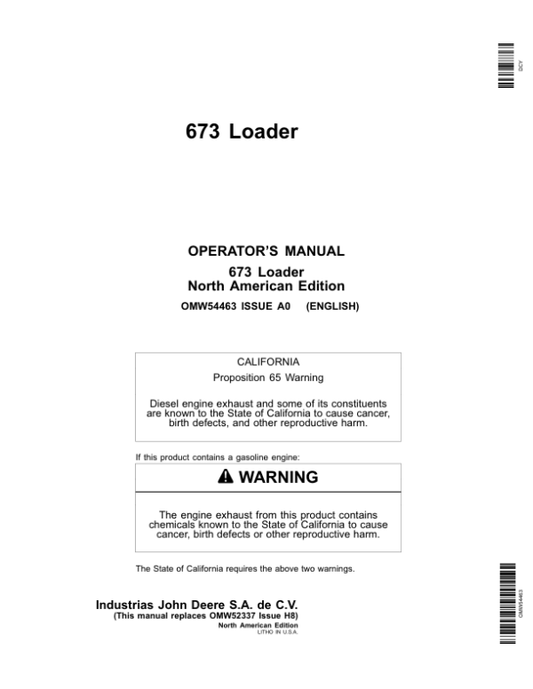 John Deere 673 Loader Operator’s Manual (OMW54463) Workshop Guide