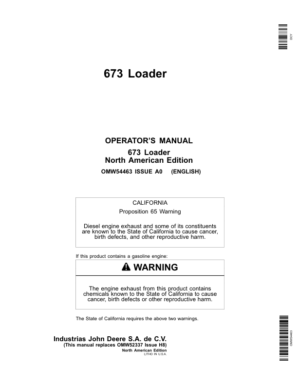 John Deere 673 Loader Operator’s Manual (OMW54463) Workshop Guide