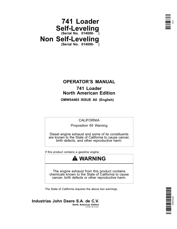 John Deere 741 Loader Operator’s Manual (OMW54465) Workshop Guide